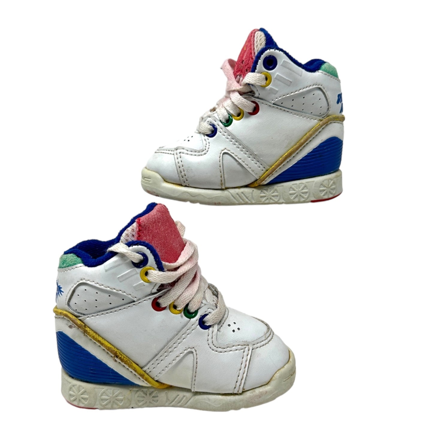 Vintage Dyna Kids Baby 3 Lace Up Sneakers White Red Blue Yellow Tennis Shoes