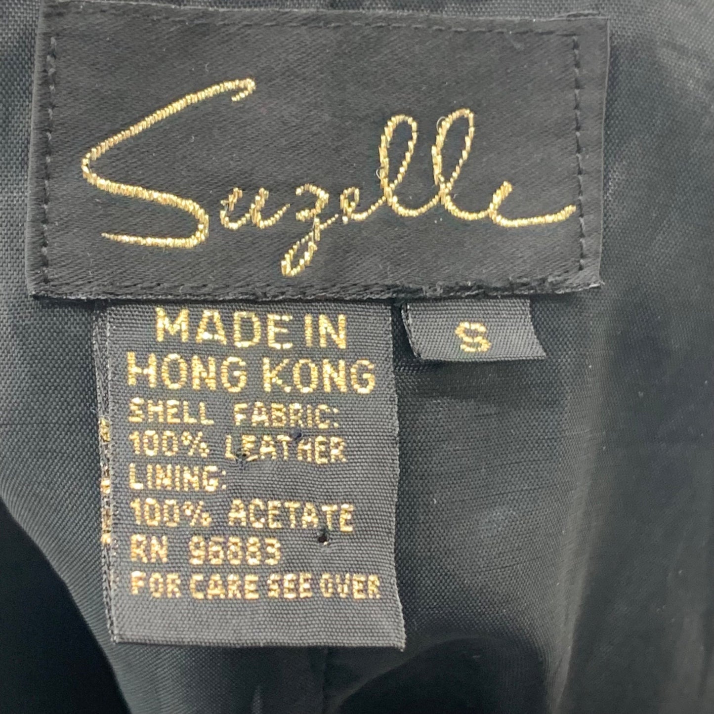 Suzelle Black Leather Jacket Womens S Vtg Full Zip Classic Fitted Gold Hardware