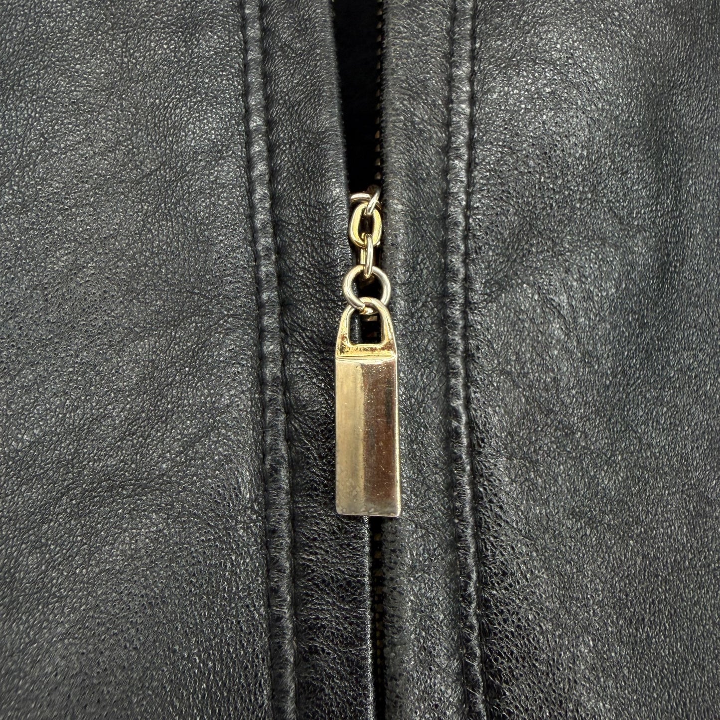Suzelle Black Leather Jacket Womens S Vtg Full Zip Classic Fitted Gold Hardware
