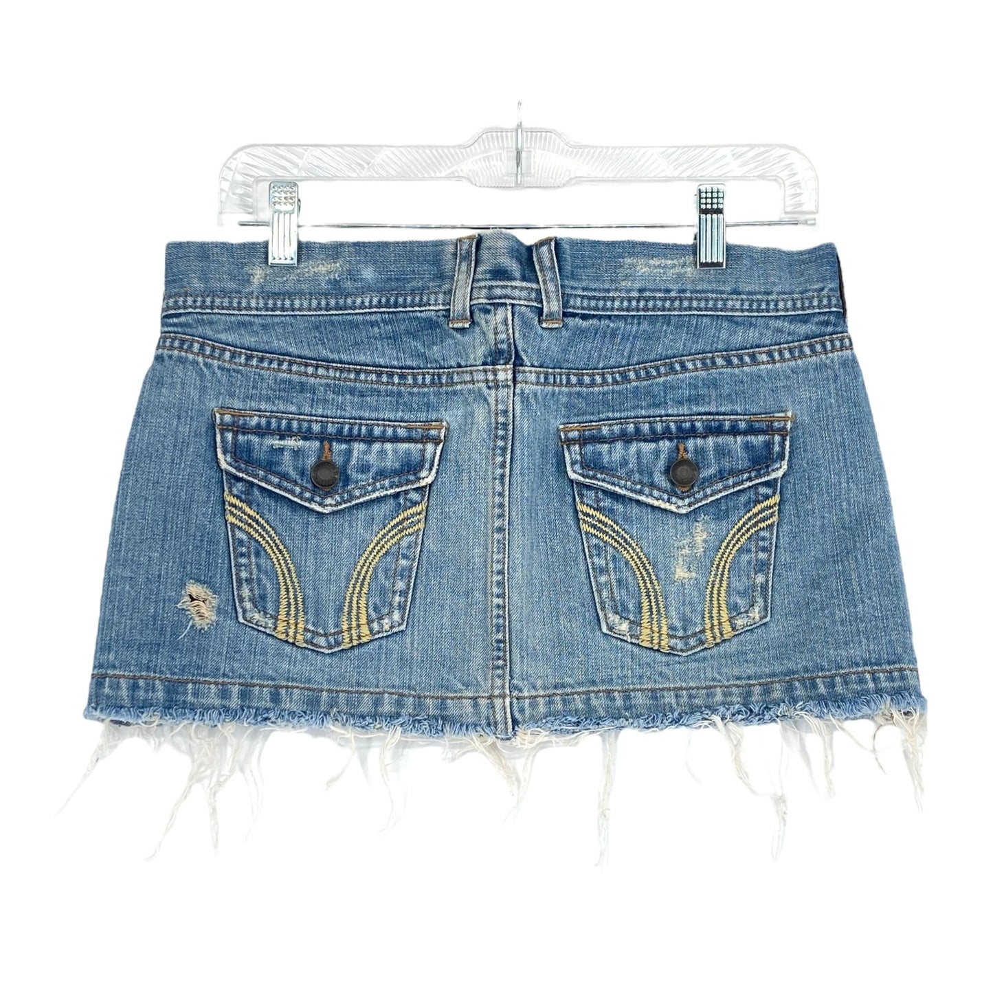 Vintage Hollister 3 Blue Jean Mini Skirt Distressed Flap Pockets Y2K Raw Hem