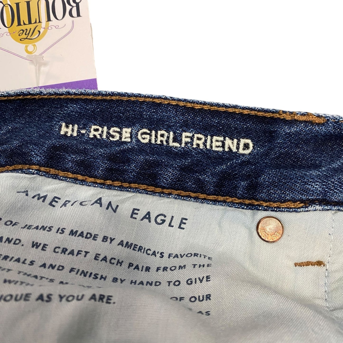 American Eagle Womens 12 Long Hi Rise Girlfriend Straight Leg Blue Denim Jeans