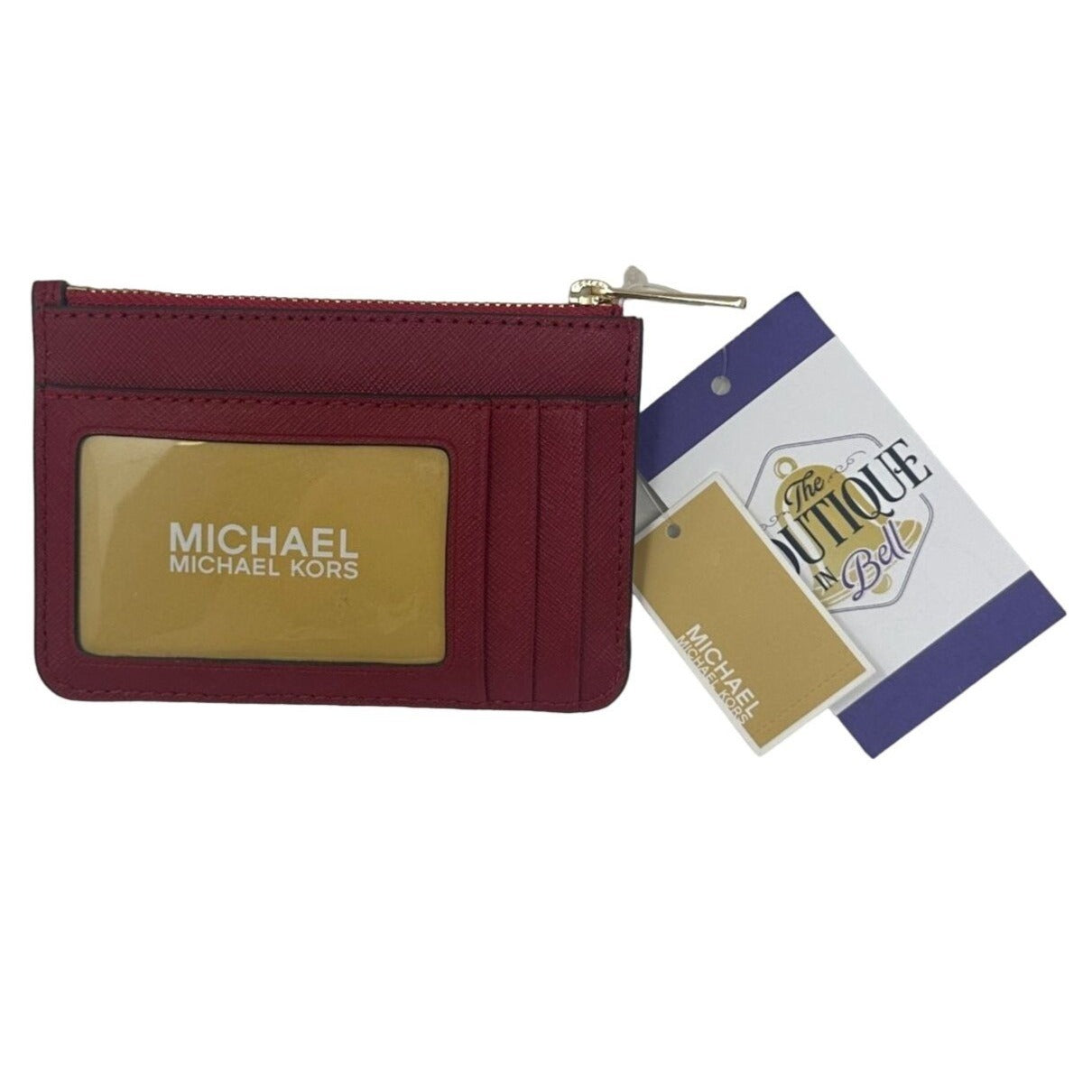 NWT Michael Kors Jet Set Travel Scarlet Leather Coinpouch Wallet Gold Accents