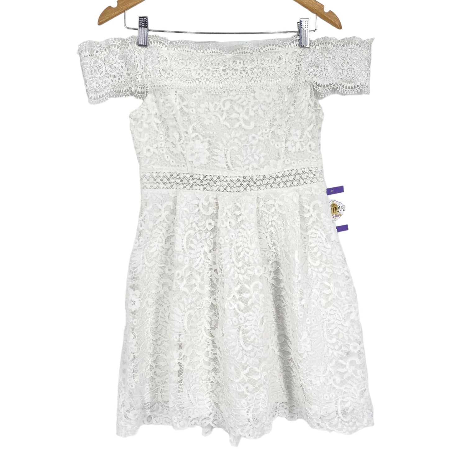 Francescas M White Lace Mini Dress Fit Flare Off Shoulder F17D412-B Lined Zip