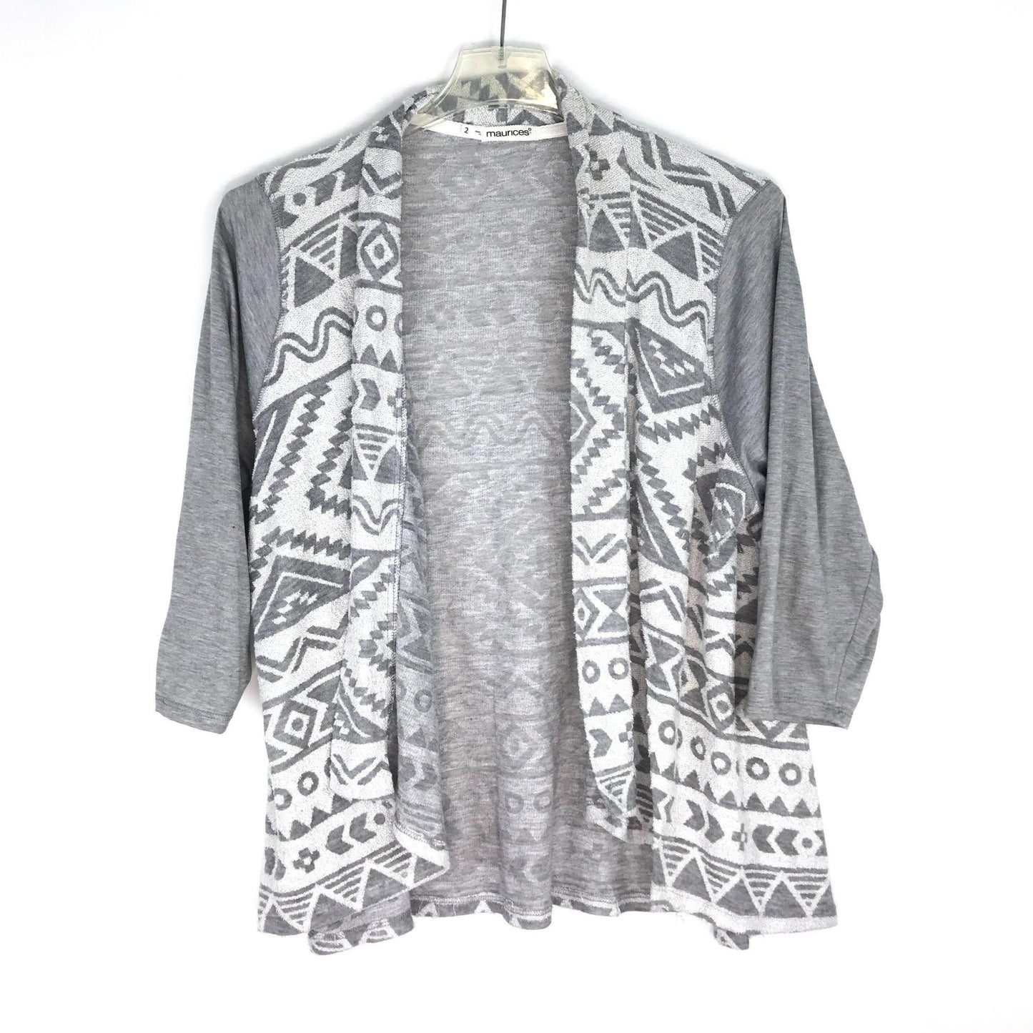 Maurices Womens 2 Open Front Cardigan Sweater Gray Off White Southwest Print