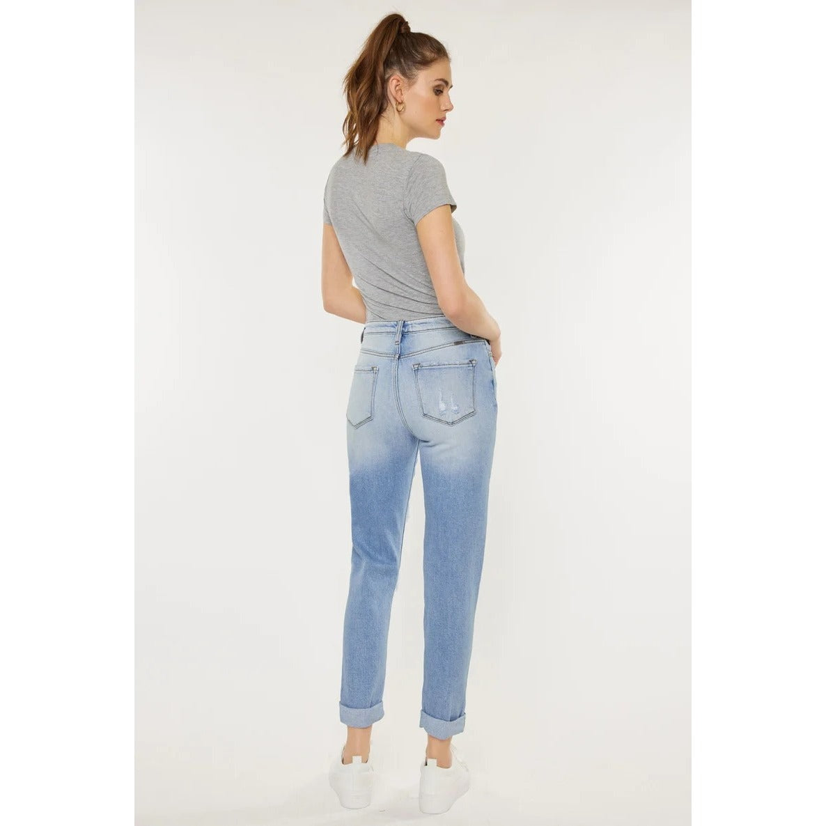 KanCan 11/29 Greer Ultra High Rise Mom Jeans Light Wash Distressed KC9226M