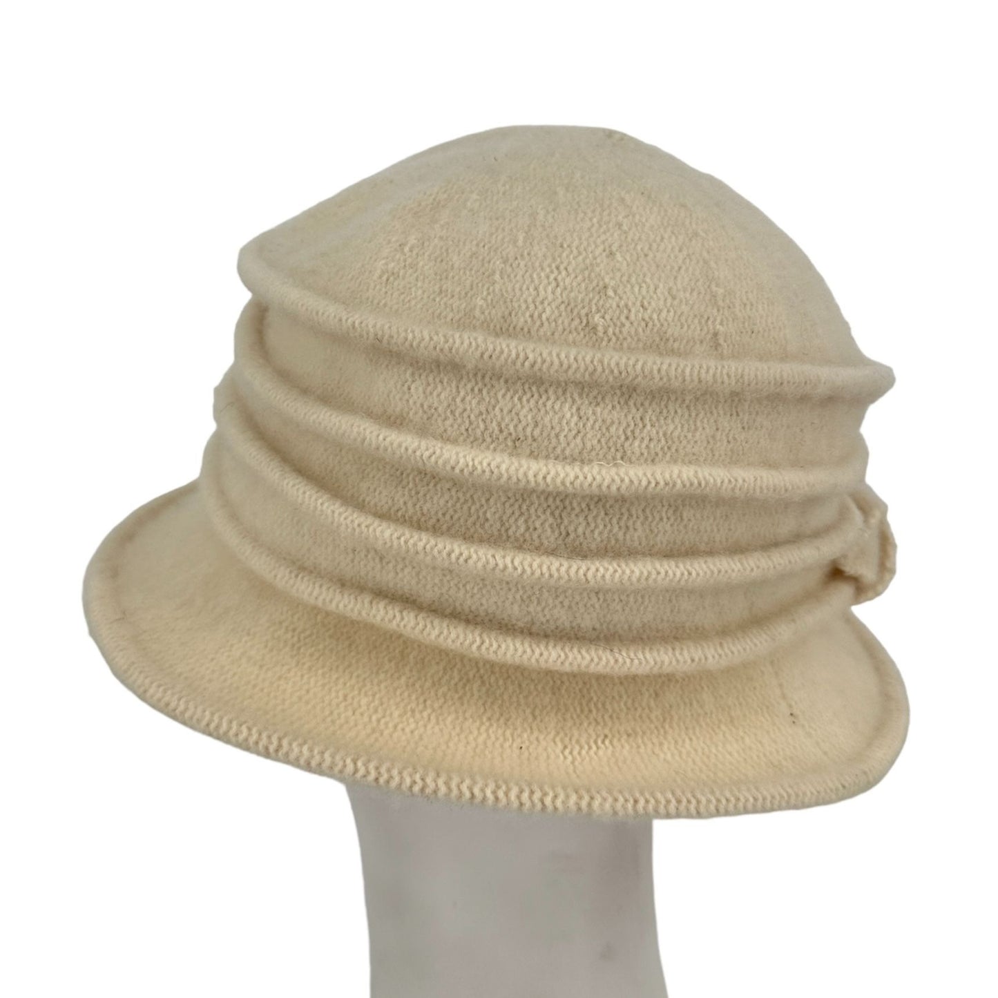 Lawliet Women Cream Cloche Hat Cap Wool Knit Gatsby Floral Accent Packable Retro