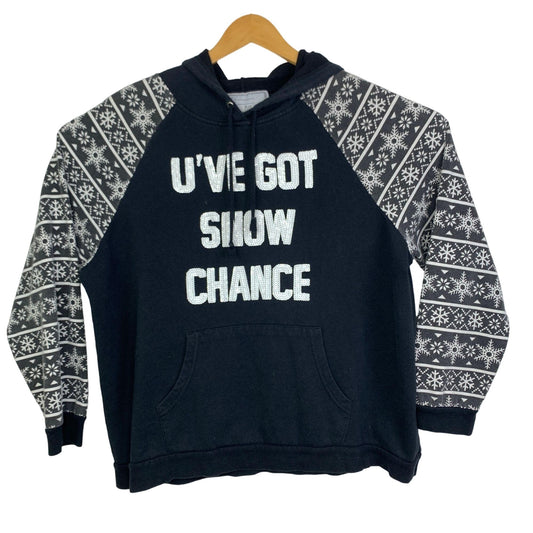 With Love Derek 2X Christmas "U've Got Snow Chance" Hoodie Black Sequin Snow