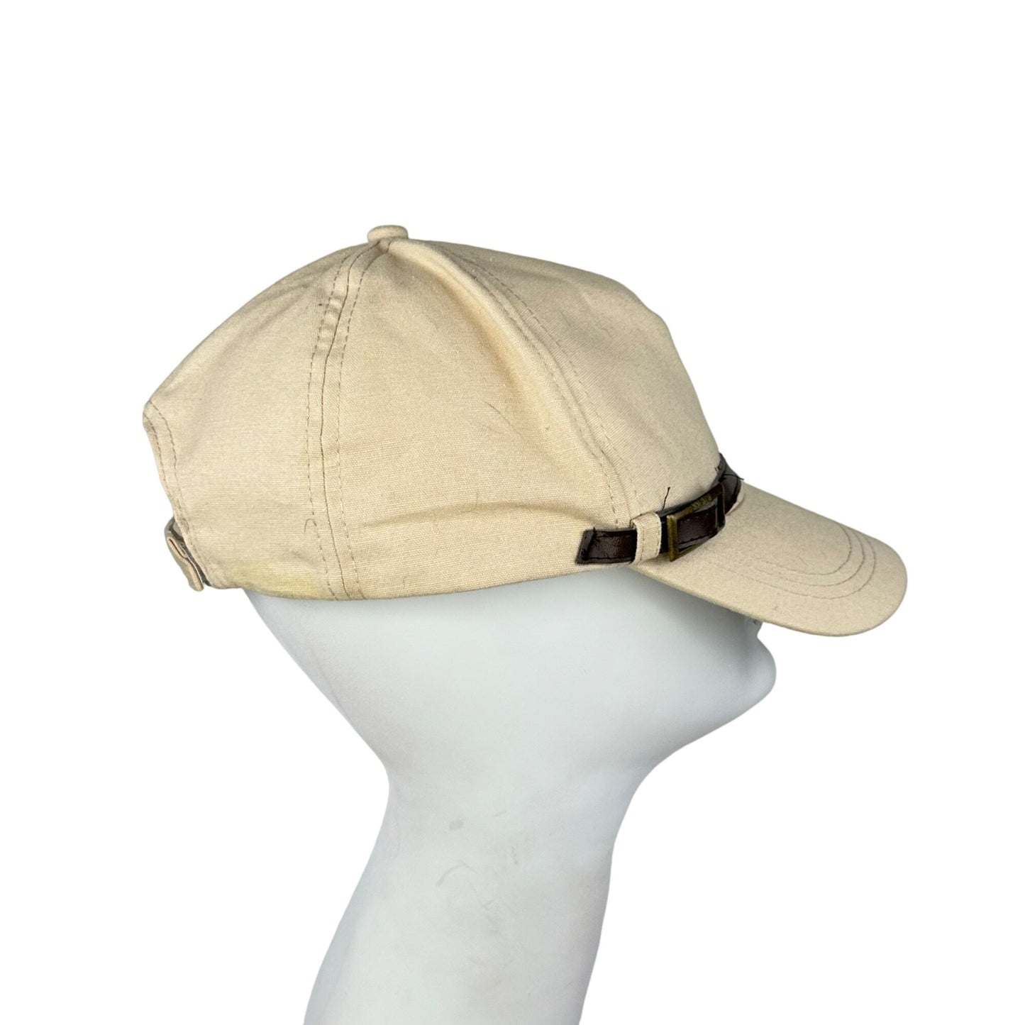 Nine West Womens Cream Newsboy Cap Hat Leather Trim Buckle One Size