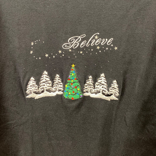 Allyson Whitmore L "Believe" Black Tshirt 3/4 Sleeve Christmas Tree Embroidered