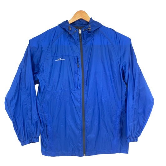 Eddie Bauer XL Blue Windbreaker Jacket Hooded Full Zip Inside Outside Pockets