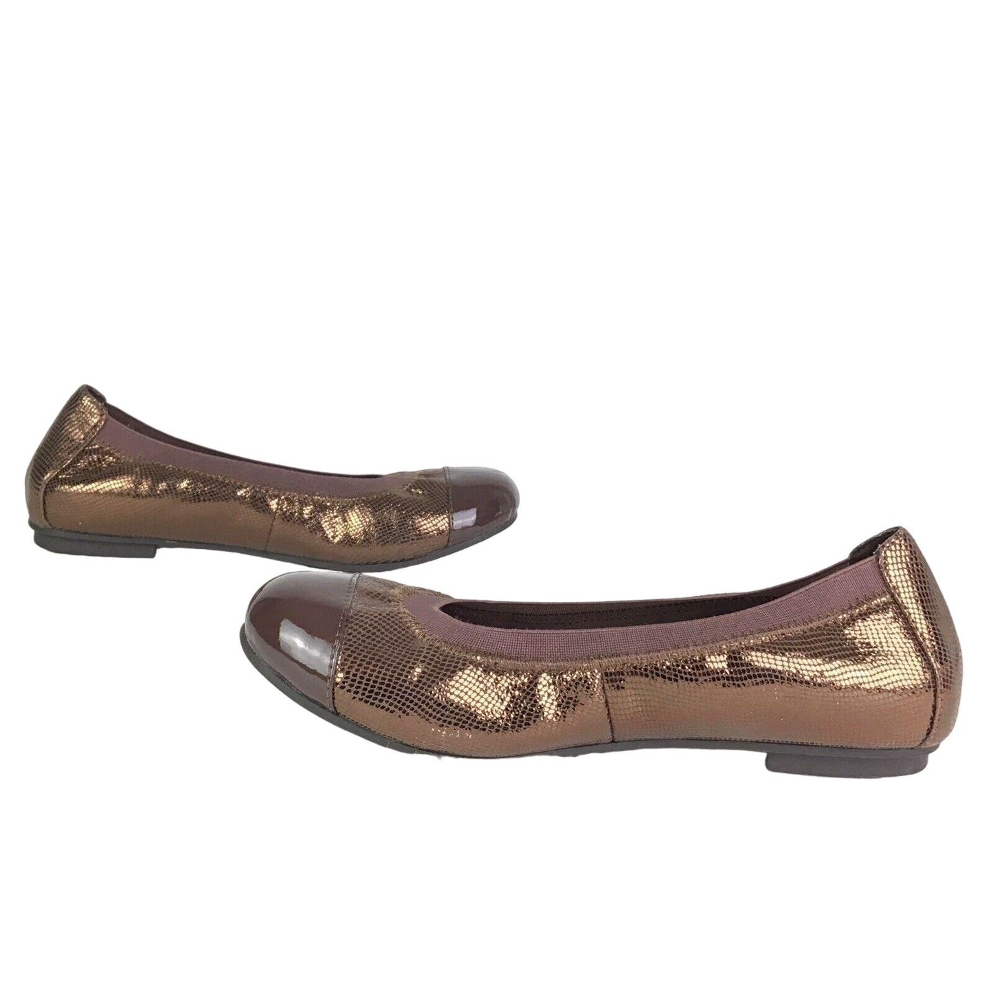 Vionic Womens 6 Allora Brown Ballet Flats Metallic Comfort Orthoheel Footbed