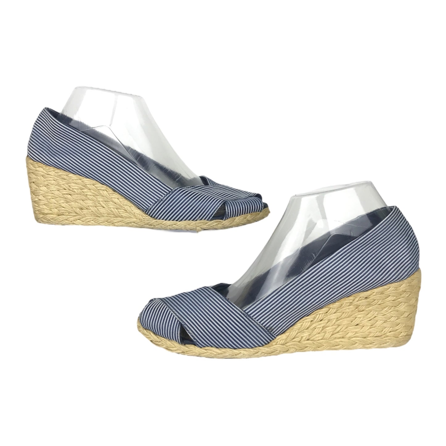 Lauren Ralph Lauren 8 Cecilia Espadrille Wedge Heel Open Toe Blue White Striped