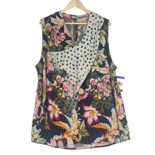 Soft Surroundings Womens 1X Flor De Pluma Floral Blouse Sleeveless Multi-Color