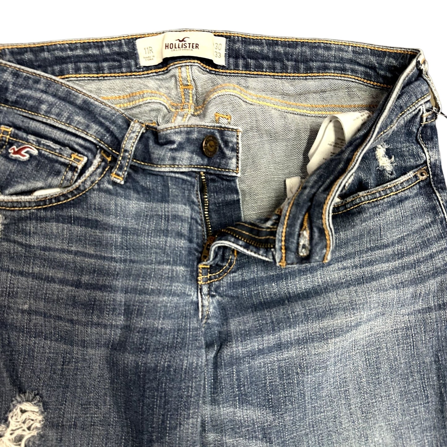 Hollister Junior 11R Straight Leg Denim Blue Jeans Distressed Ripped Medium Wash