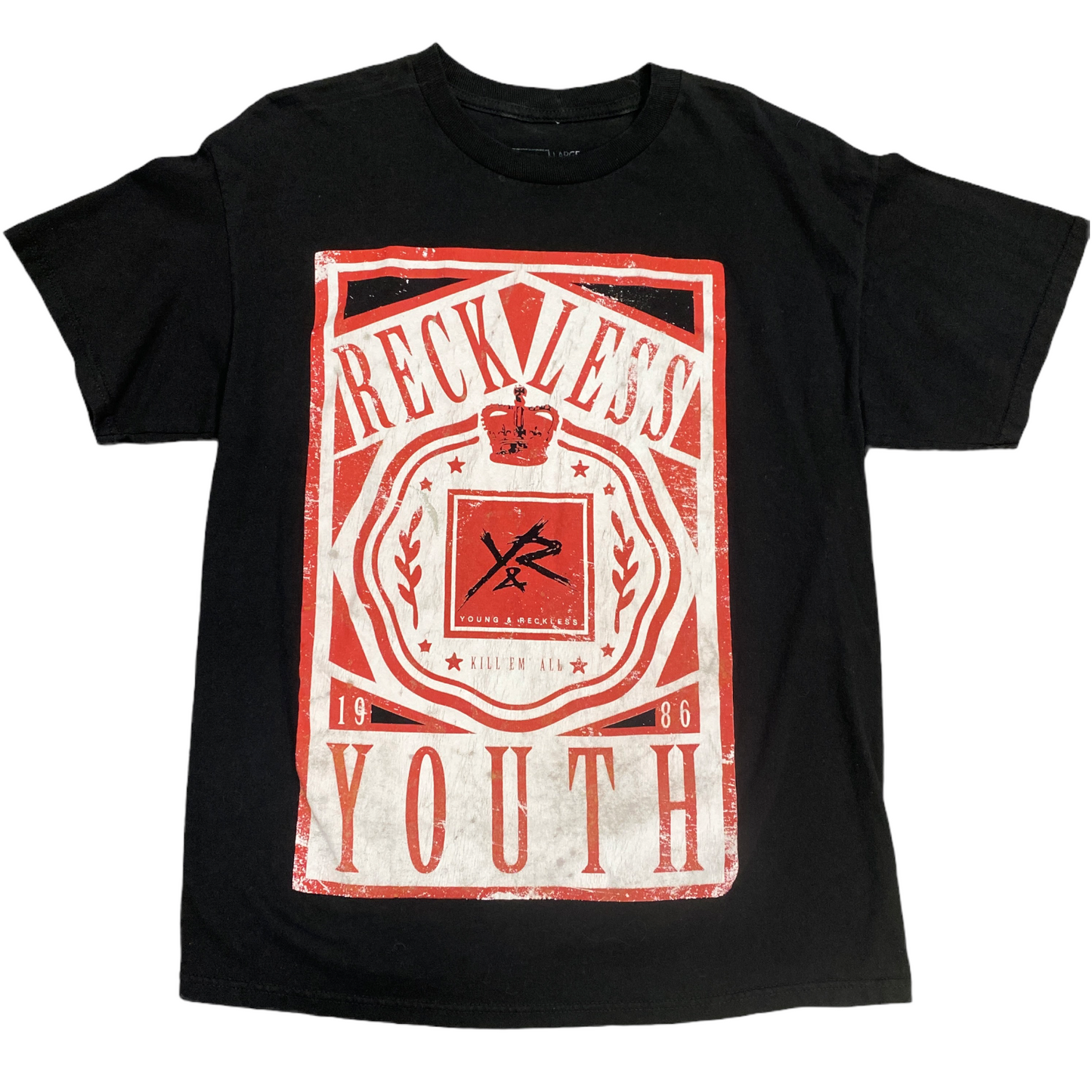 Young Reckless L Black Tshirt Graphic Print "Reckless Youth" Short Sleeve