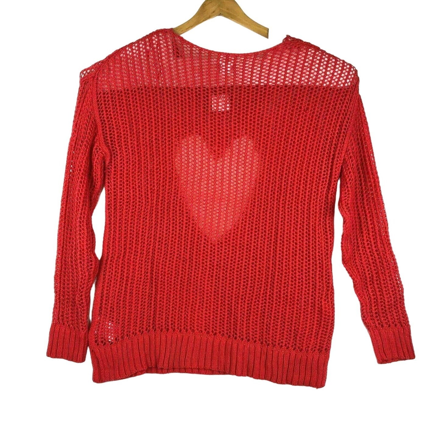 NWT Motherhood Maternity Heart XL Sweater Open Knit Long Sleeve Red White Casual