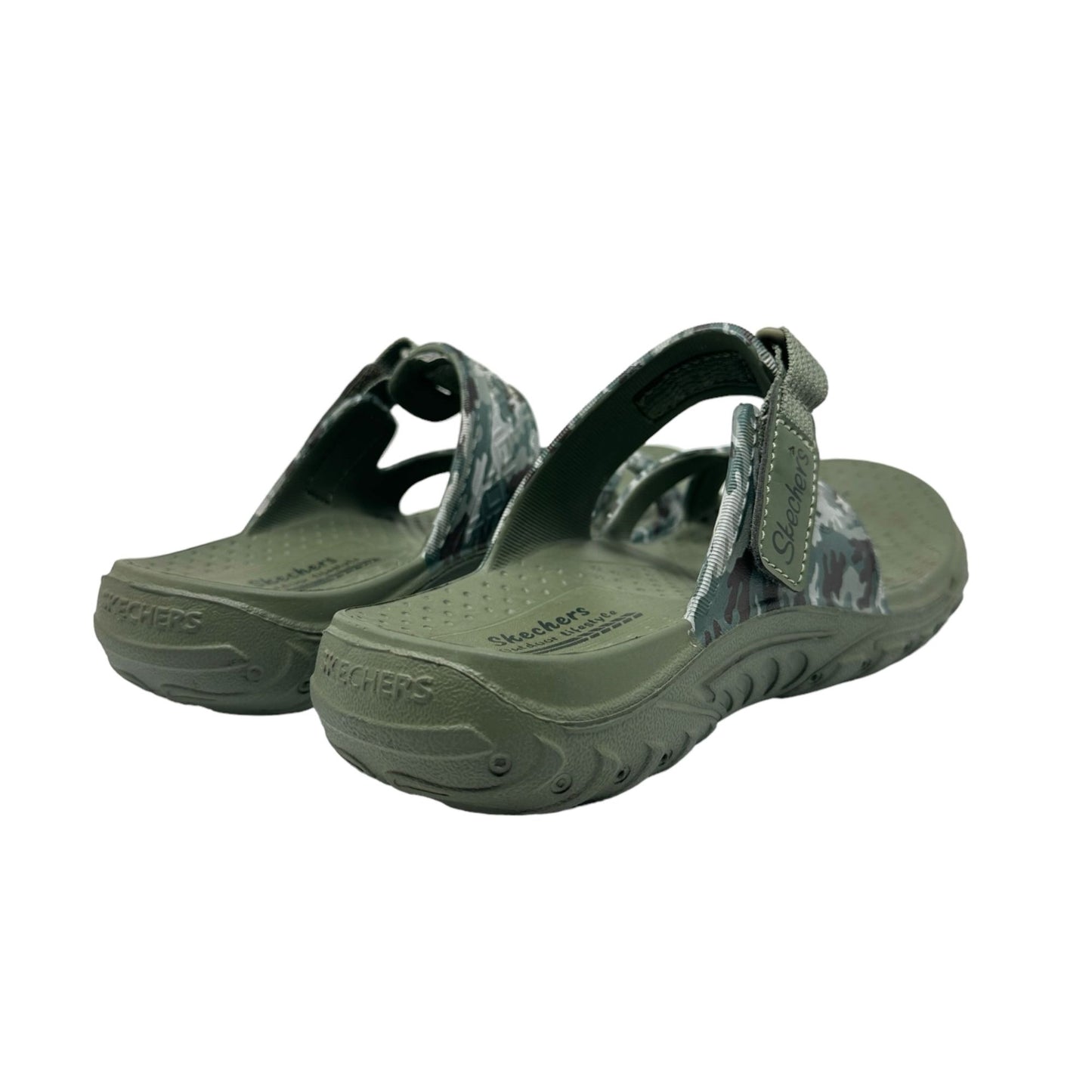 Skechers Womens 6 Foamie Reggae Camouflage Green Slip On Sandals Shoes Open Toe