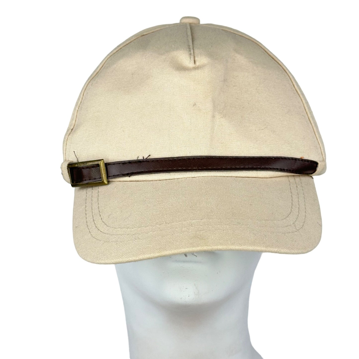 Nine West Womens Cream Newsboy Cap Hat Leather Trim Buckle One Size