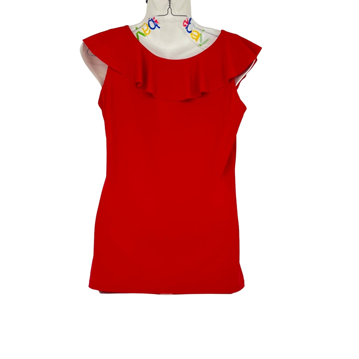 Claudia Richard S Red Ruffle Front Sleeveless Blouse Flutter Collar Career NWT