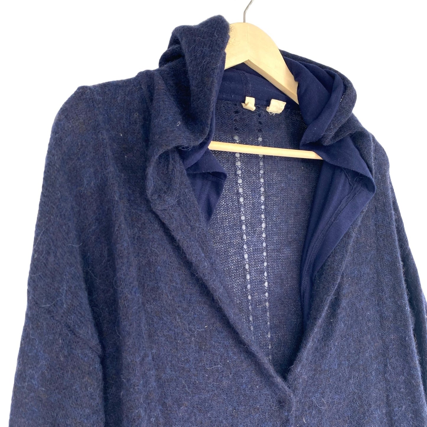 Anthropologie Moth Womens S Navy Blue Cardigan Hoodie Sweater Alpaca Wool