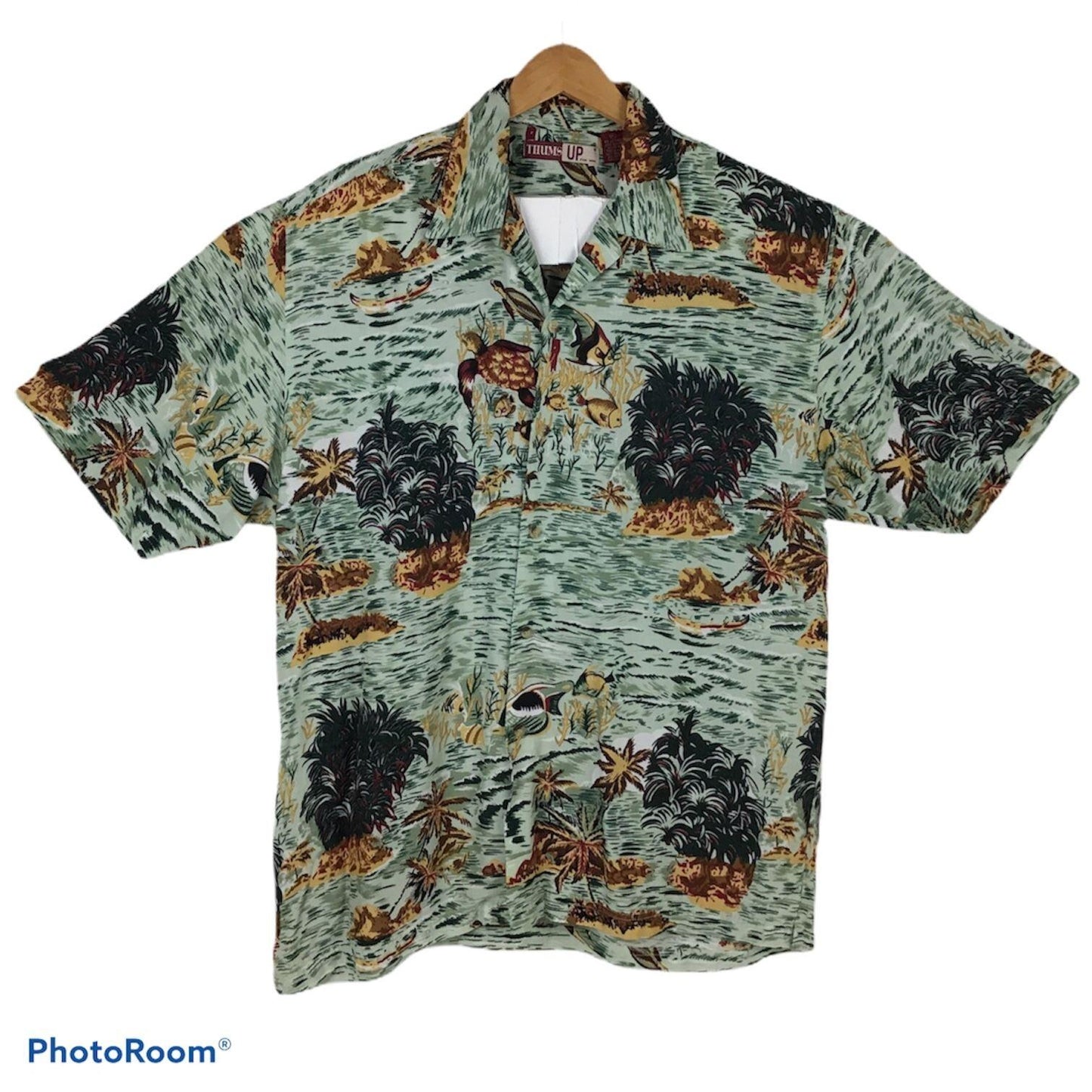 Thums Up Mens XL Casual Button Up Shirt Short Sleeve Collared Aquatic Life Print