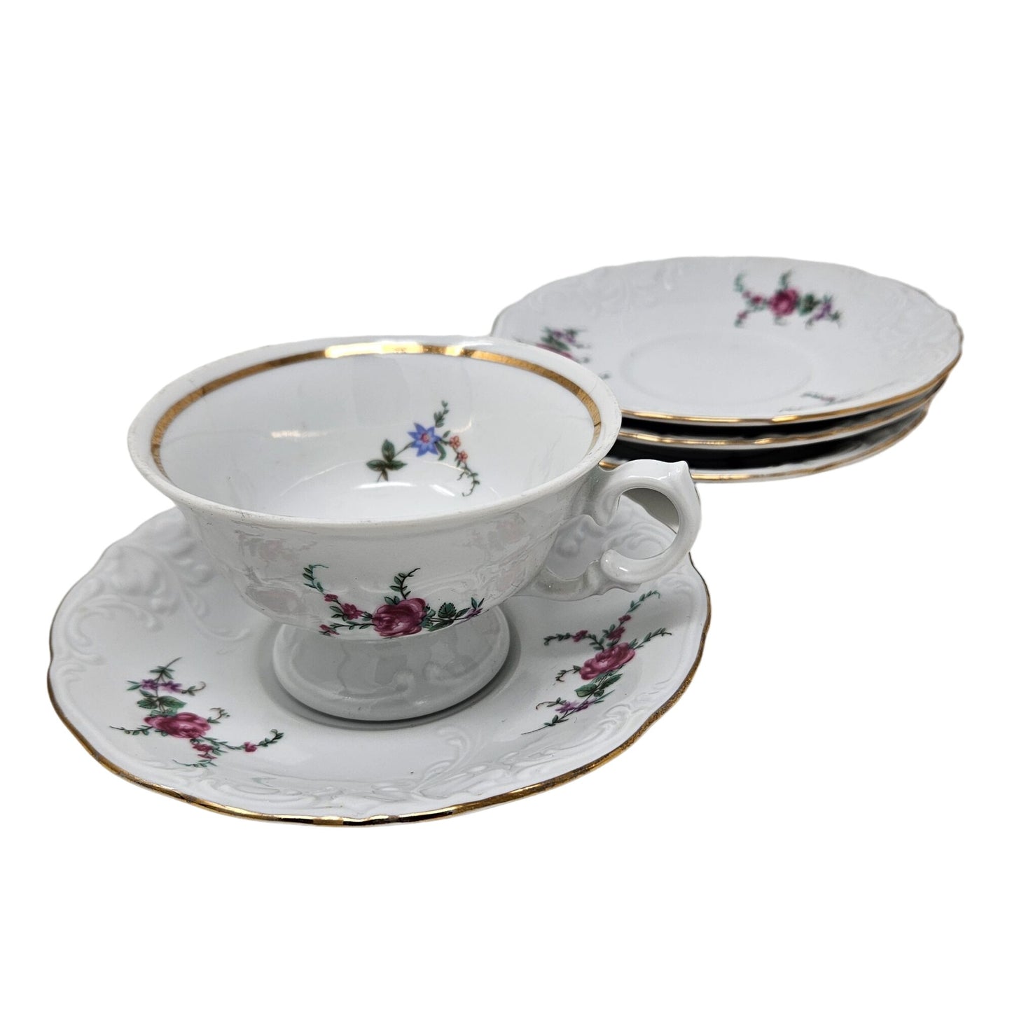 Vintage Wawel Vienna Royal Collection Tea Cup and Saucer Set of 4 Made in Poland