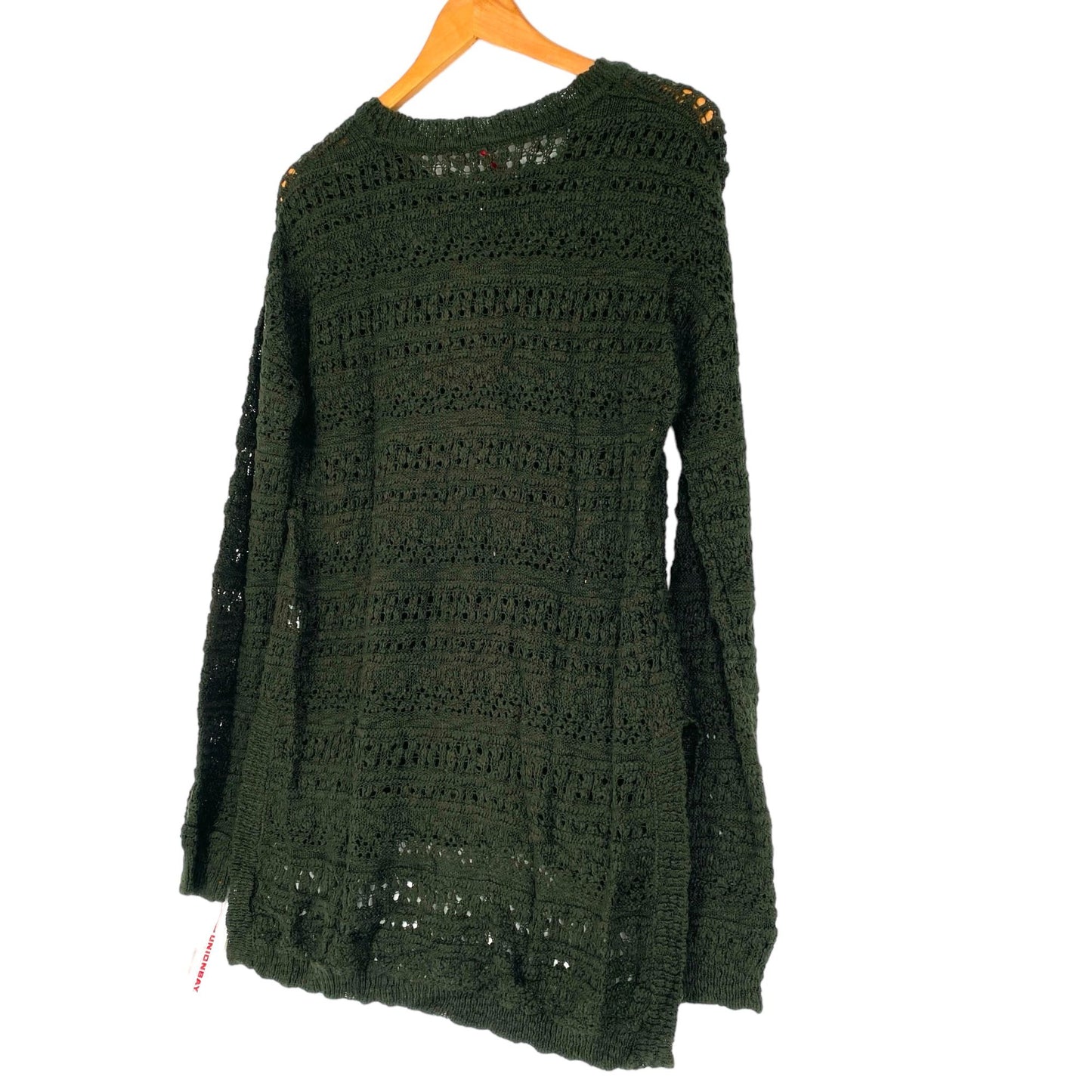 NWT Union Bay Womens M Green Tunic Sweater Open Knit Pullover Split Hem Casual