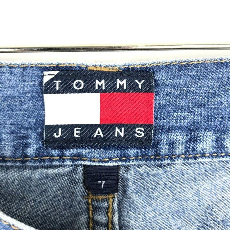 Tommy Jeans Womens 7 Cropped Blue Denim Jeans Medium Wash Straight Leg Flag Logo