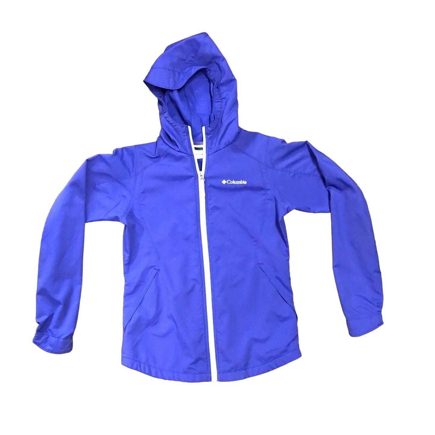 Columbia Youth L Blue Full Zip Rain Jacket Hooded Inside and Outside Pockets