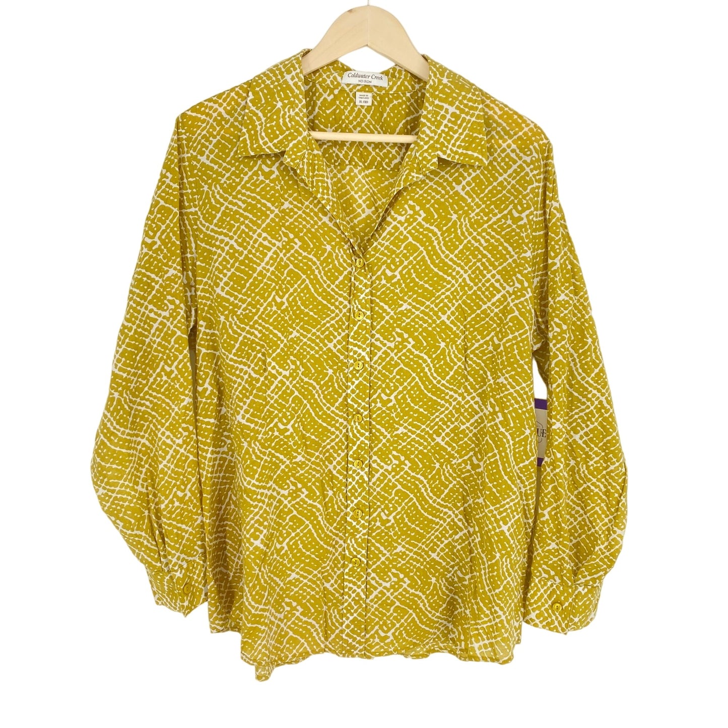 Coldwater Creek Womens XL Long Sleeve Button Up Shirt Yellow No Iron Blouse