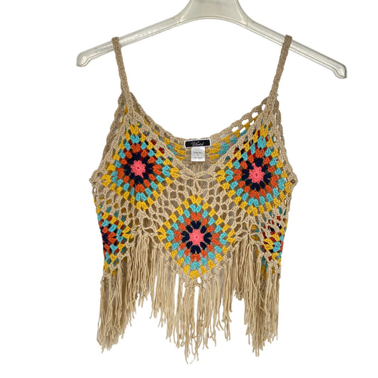 Vivid M Boho Crochet Fringe Tank Top Multicolored Patchwork Handcrafted Design