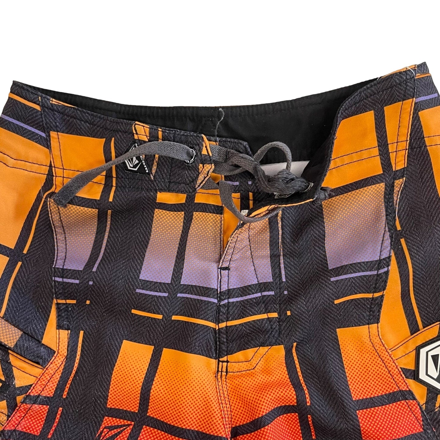 Volcom Boys 10 Armstrong Print Orange Boardshorts Swim Trunks Surf 4 Way Stretch