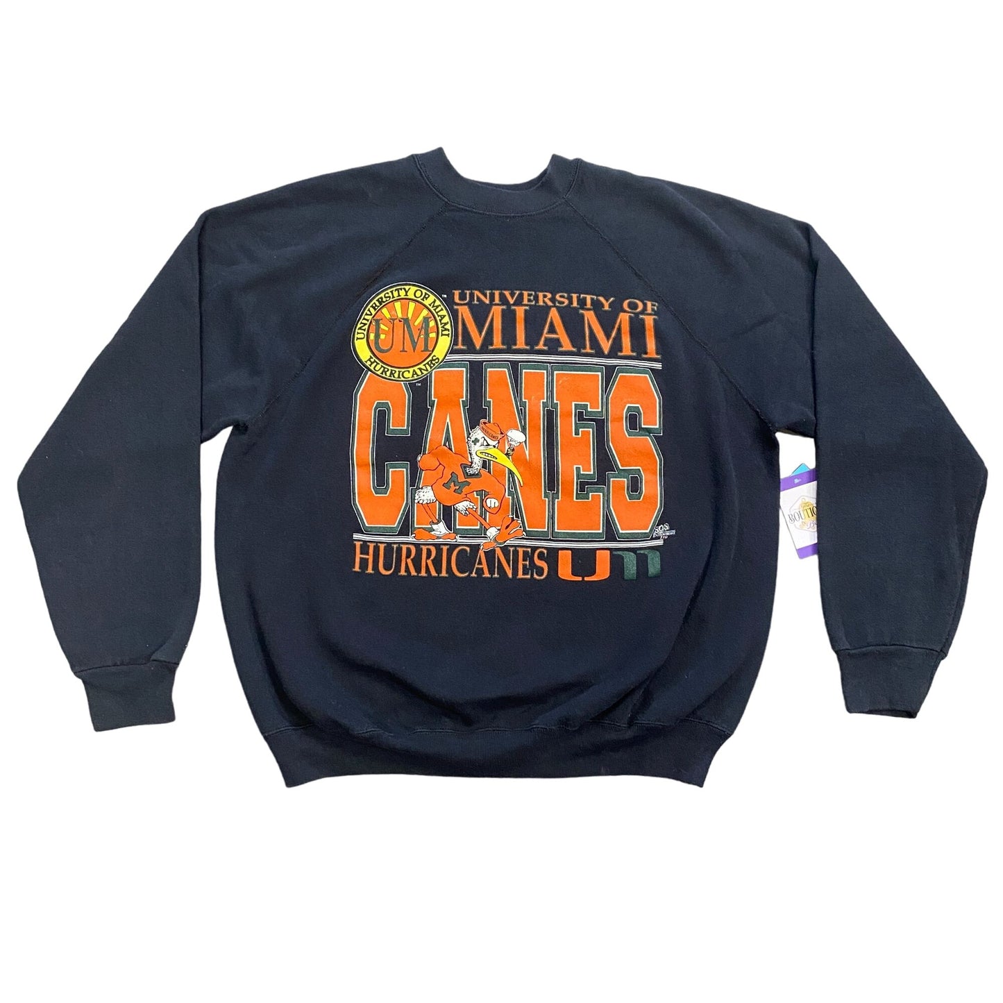 Tultex Mens XL Miami Canes Hurricanes Pullover Sweatshirt Black Made in USA