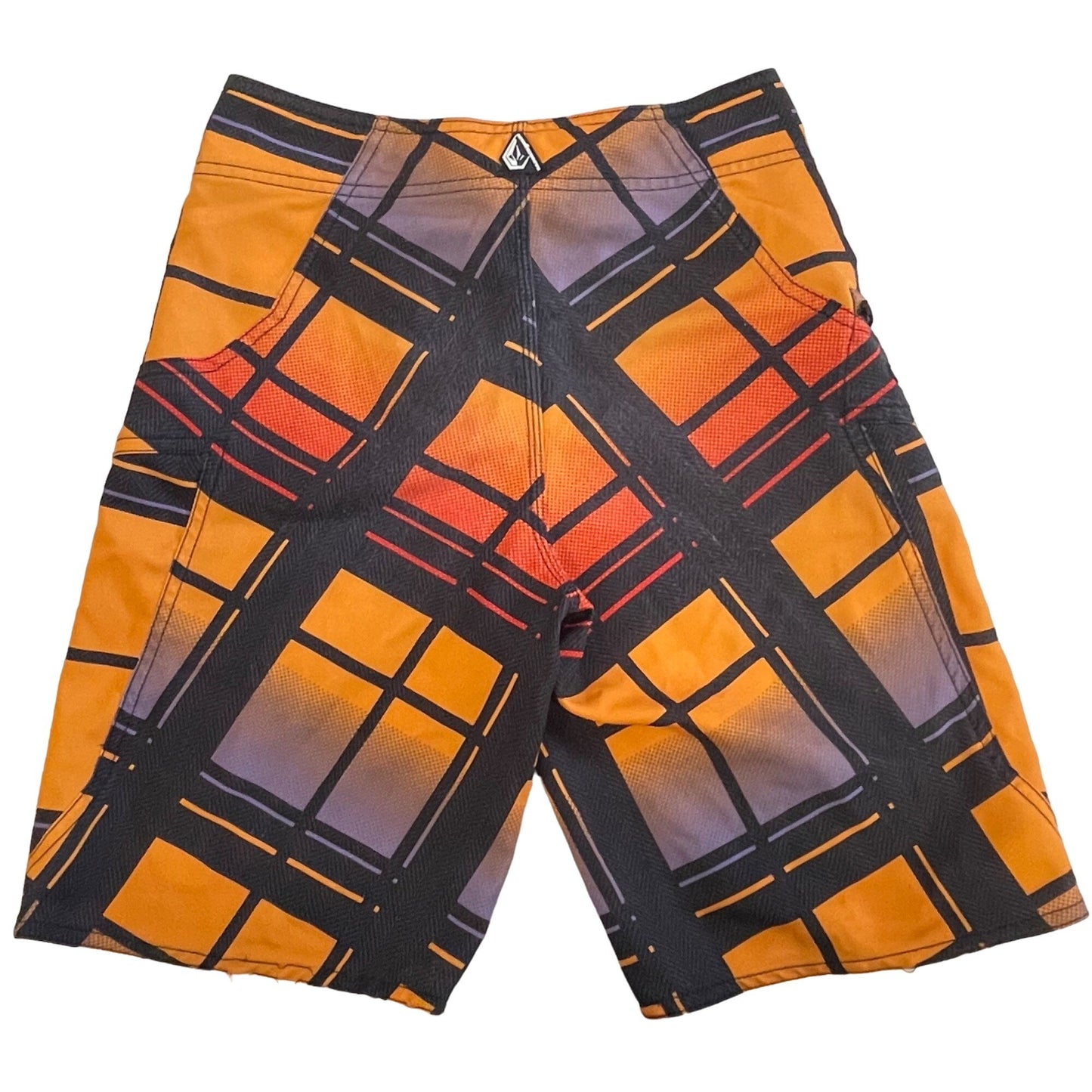 Volcom Boys 10 Armstrong Print Orange Boardshorts Swim Trunks Surf 4 Way Stretch