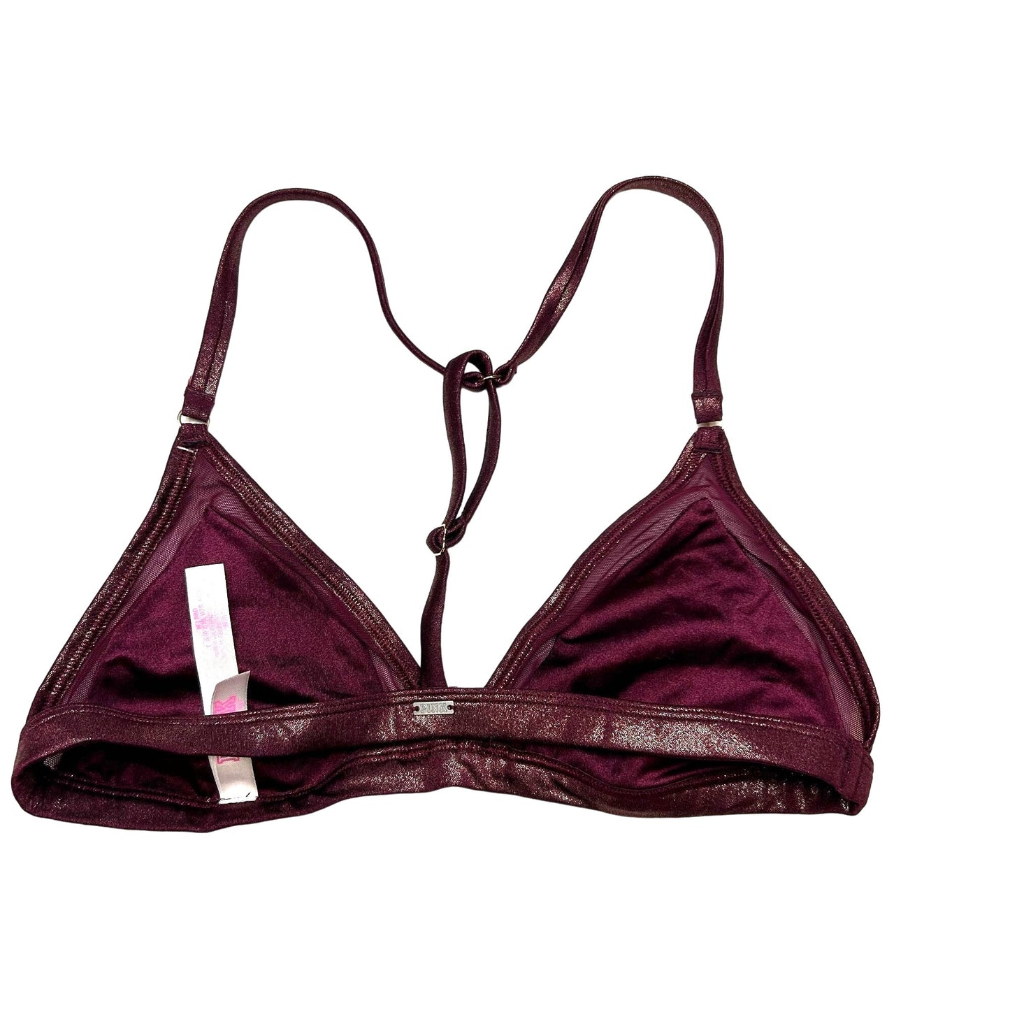 Victorias Secret PINK M Burgundy Shine Unlined Mesh Triangle Bralette Racerback