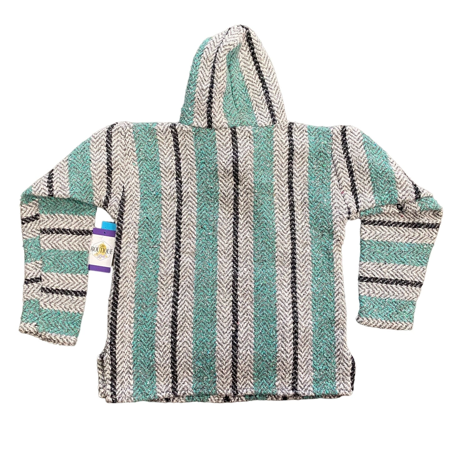 Earth Ragz Womens S Baja Mexican Hoodie Mint Gray Kangaroo Pocket Drug Rug