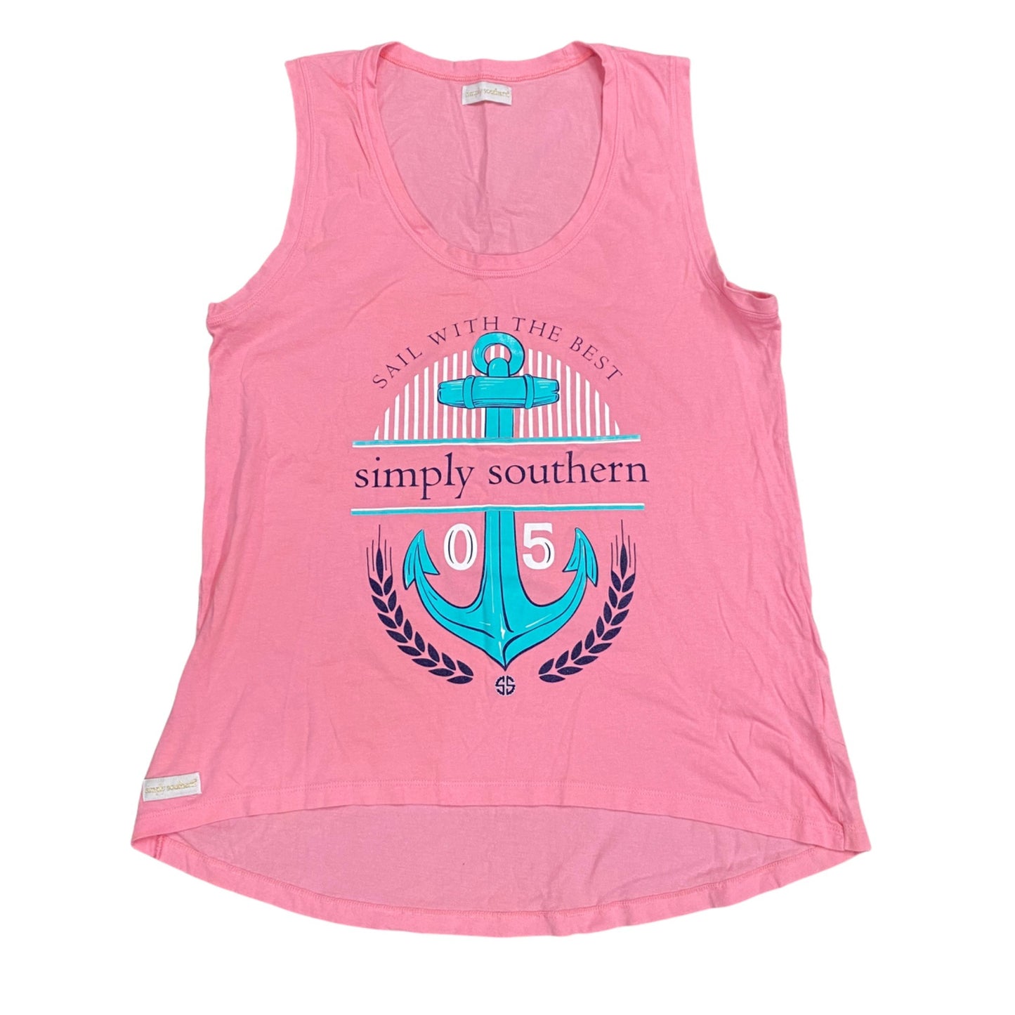 Simply Southern S Pink Tank Top Anchor "Sail With the Best" Sleeveless Shirt