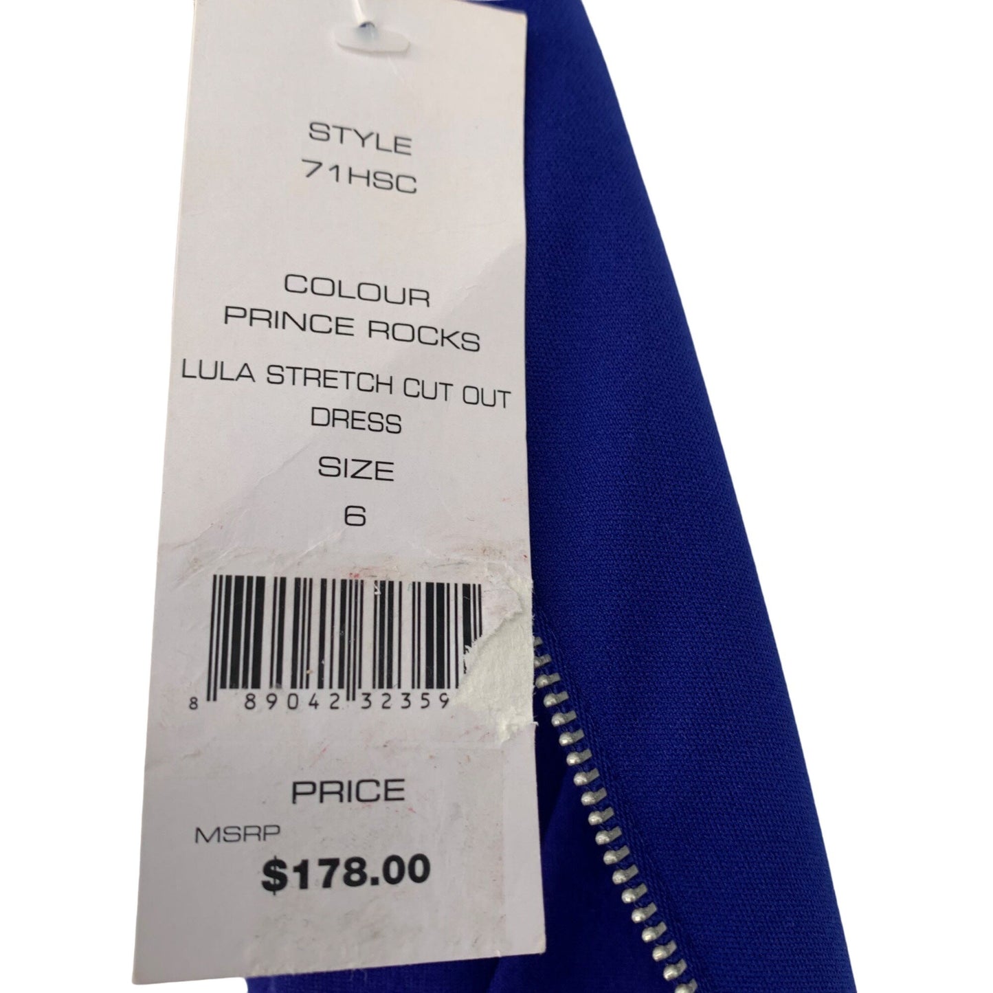 NWT French Connection 6 Blue Lula Stretch Cutout Dress Prince Rocks Zip Closure