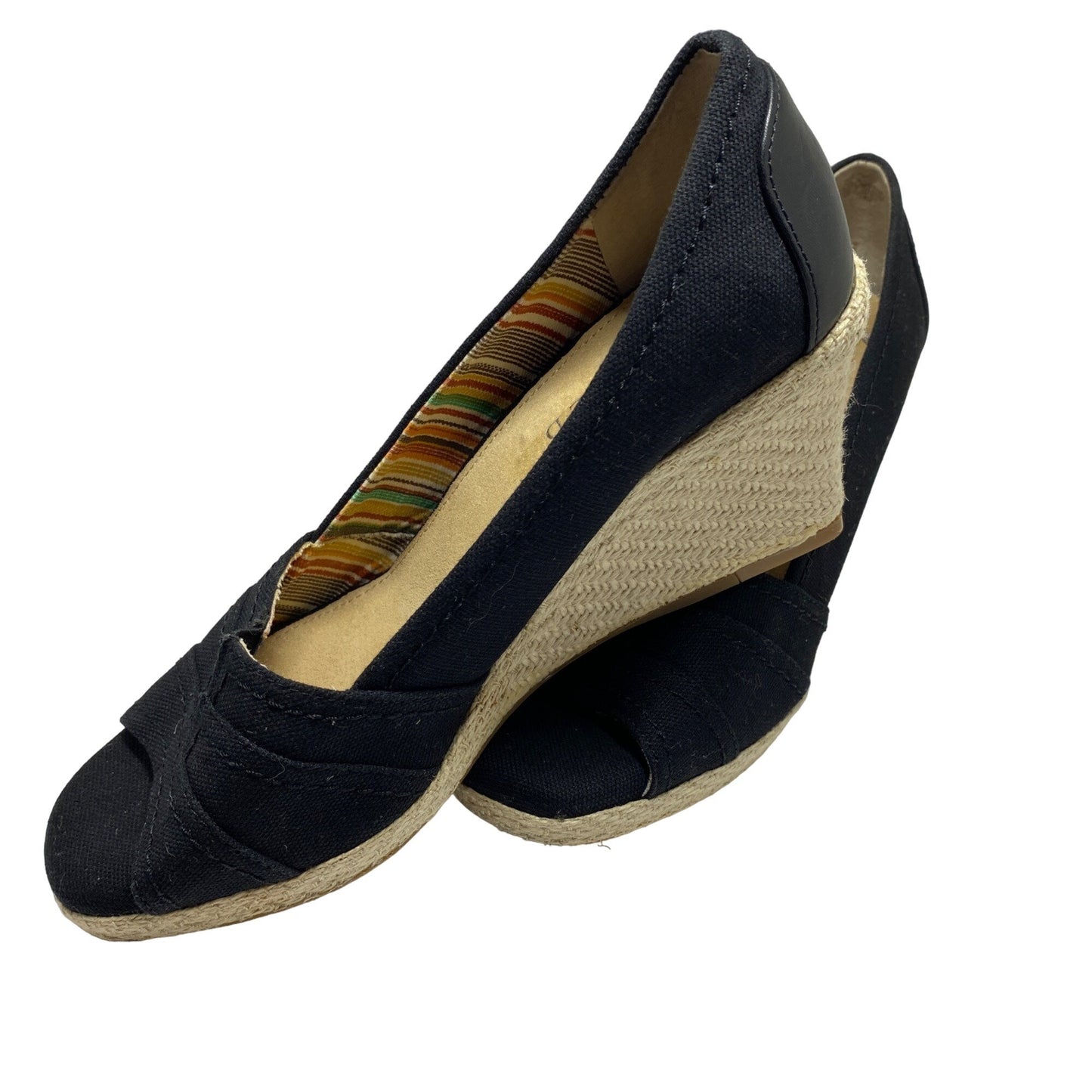 MICHELLE D 7.5 Black Espadrille Womens Open Toe Wedge Heels