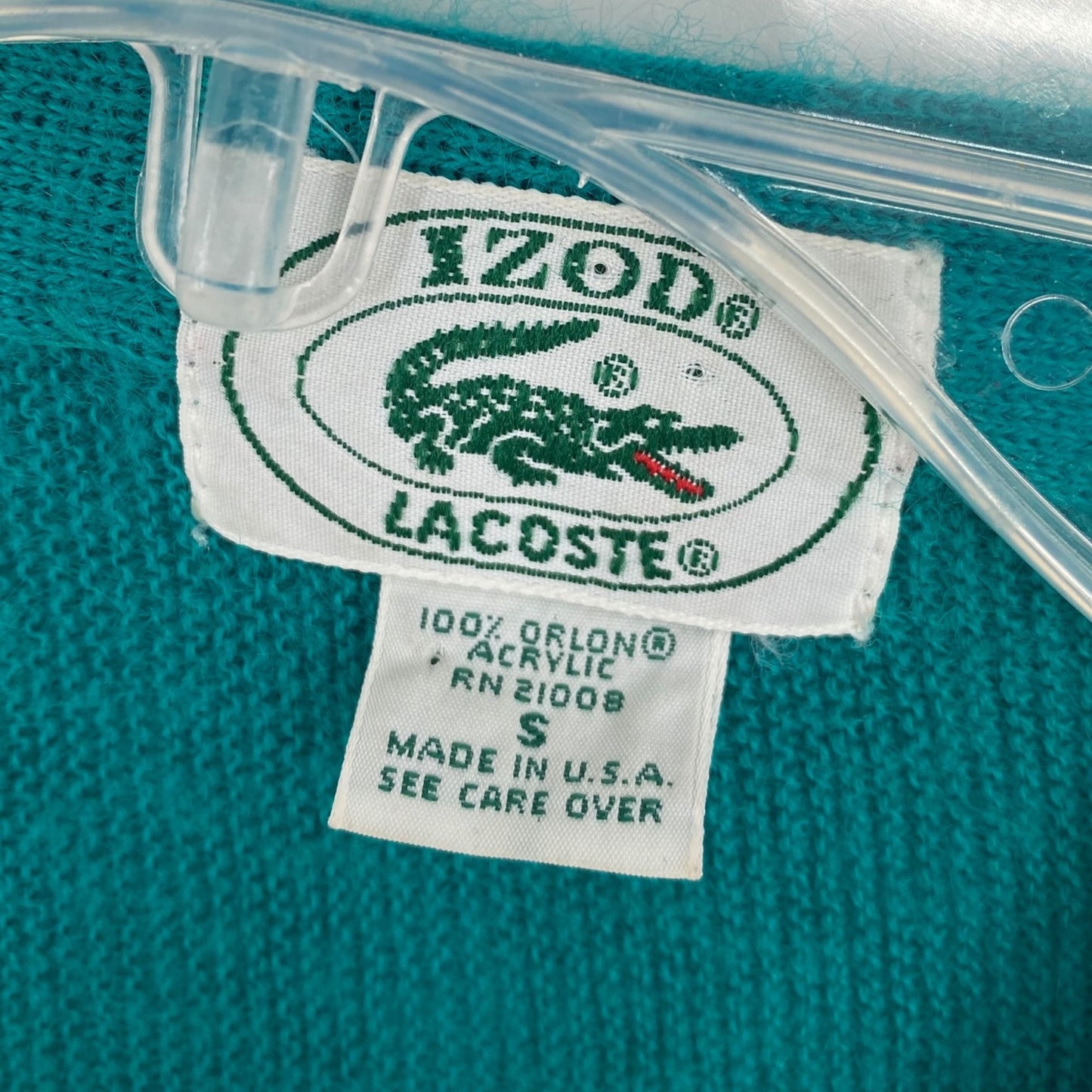 Vintage Izod Lacoste Mens S Teal Green Cardigan Sweater V-Neck Button Front