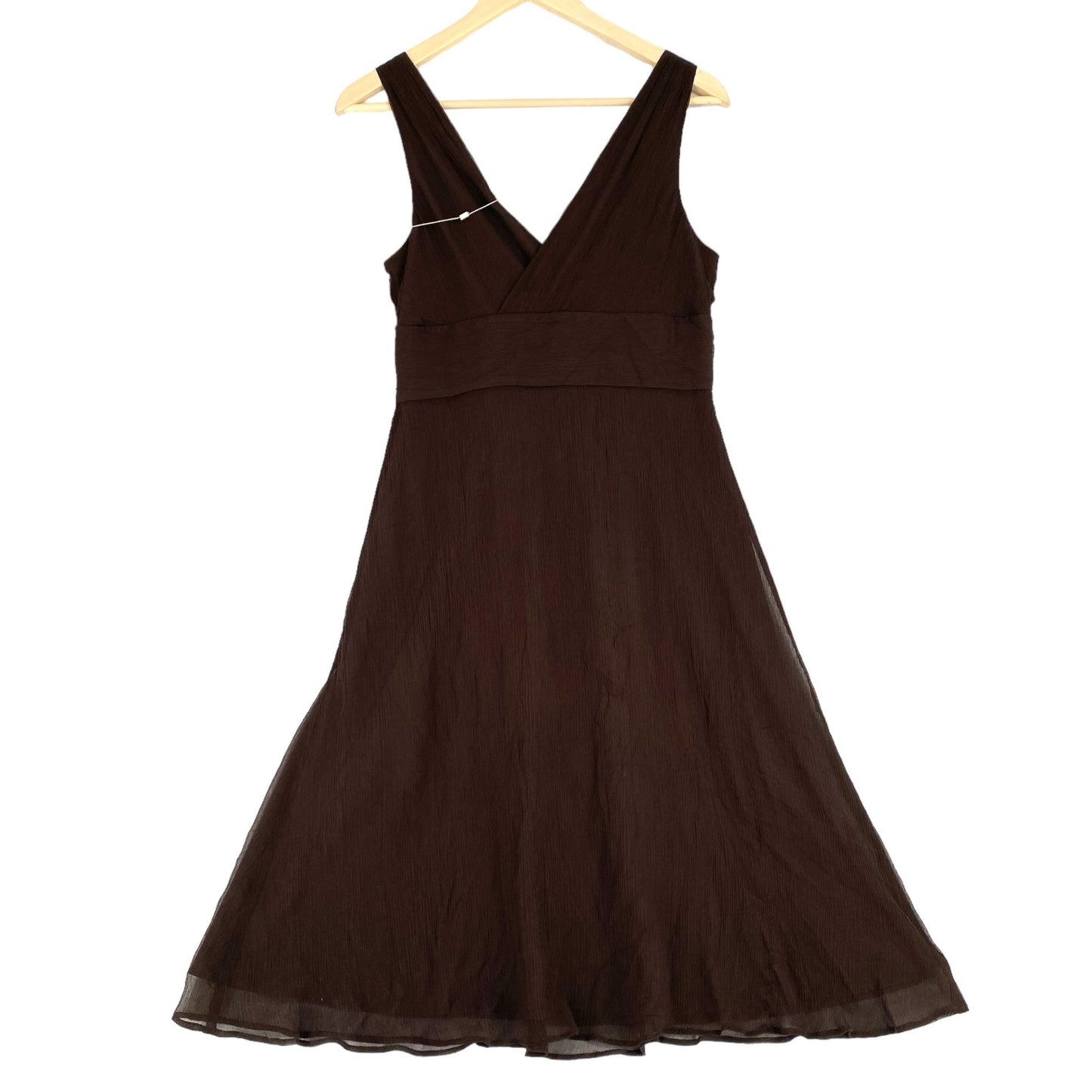 NWT J Crew Womens 10 Brown Silk Chiffon Dress Sleeveless Knee Length Vneck