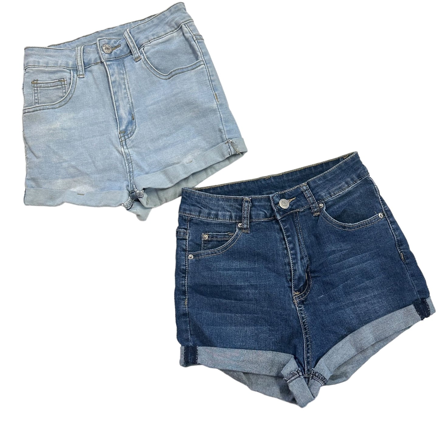 SHEIN Womens XS Blue Denim Jean Shorts High Rise Cuffed Stretch - Lot of 2