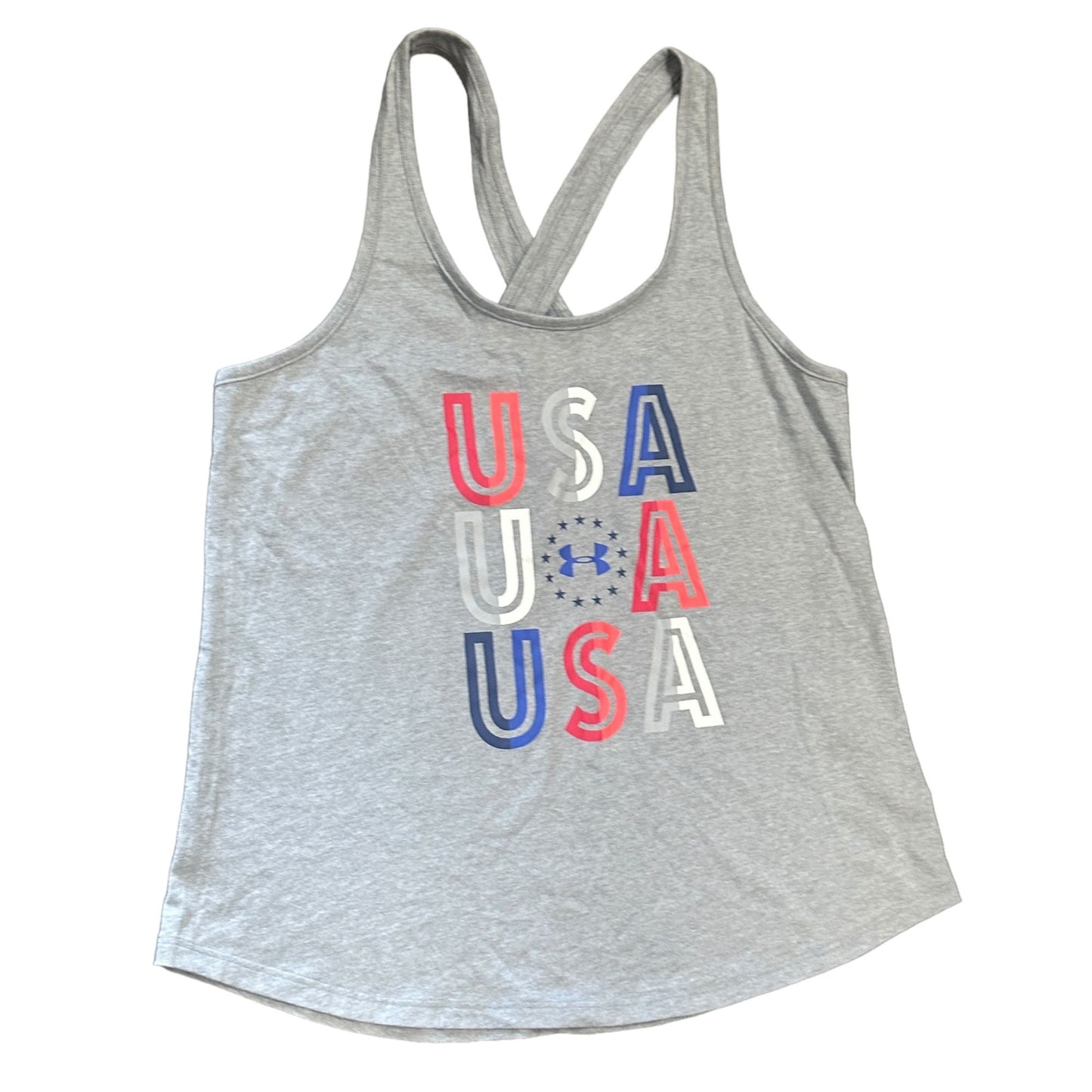 Under Armour Womens M UA Freedom USA Champ Gray Tank Shirt 1353985-036