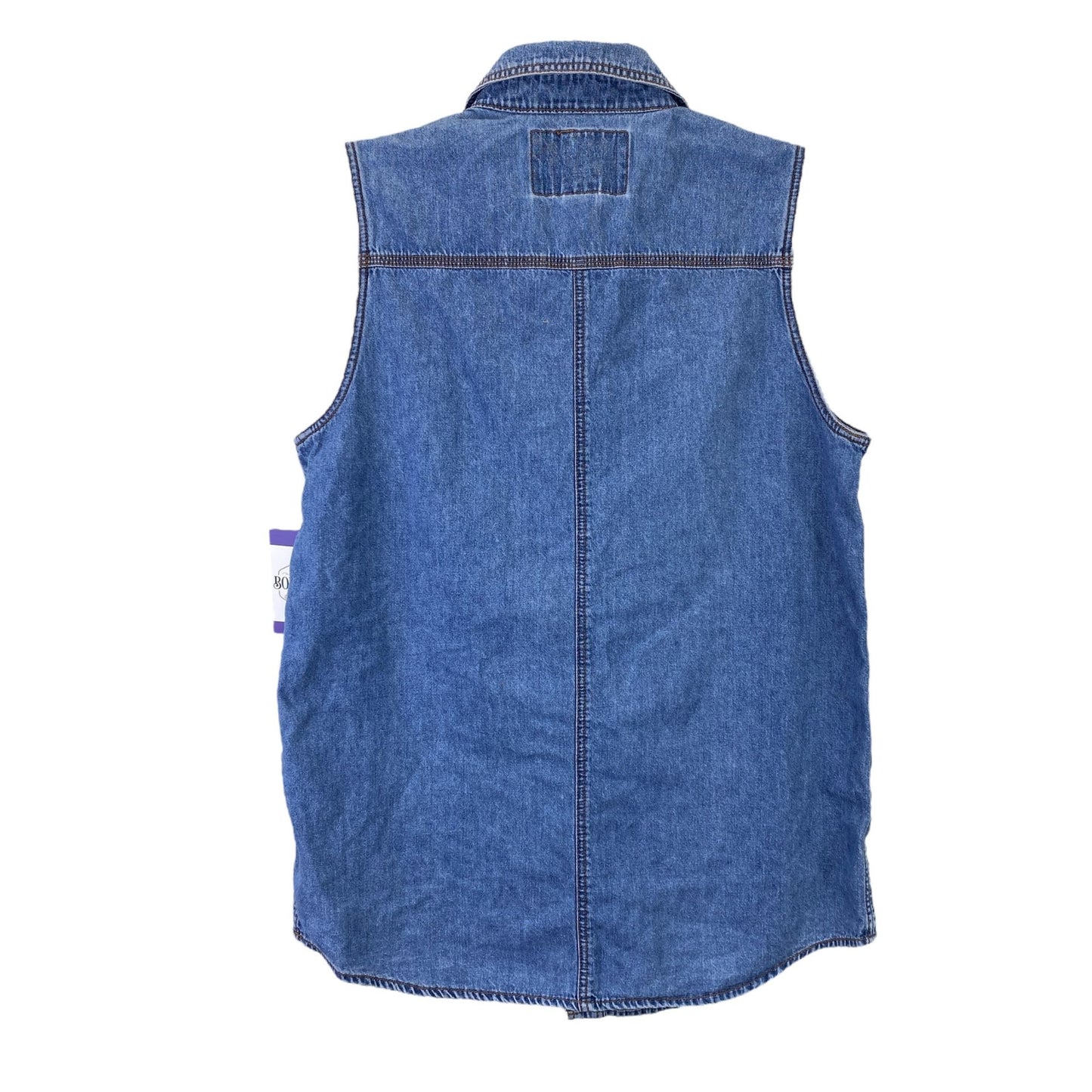 Vtg 90s Levis Womens M Denim Sleeveless Top Metal Logo Buttons Pockets White Tab