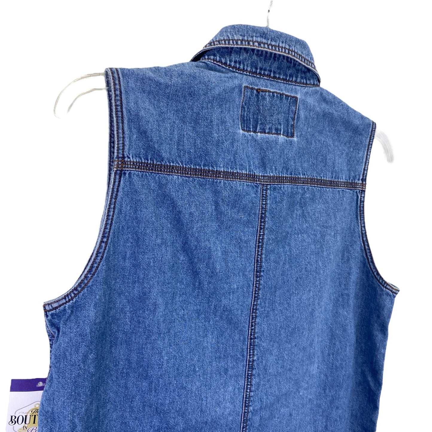 Vtg 90s Levis Womens M Denim Sleeveless Top Metal Logo Buttons Pockets White Tab
