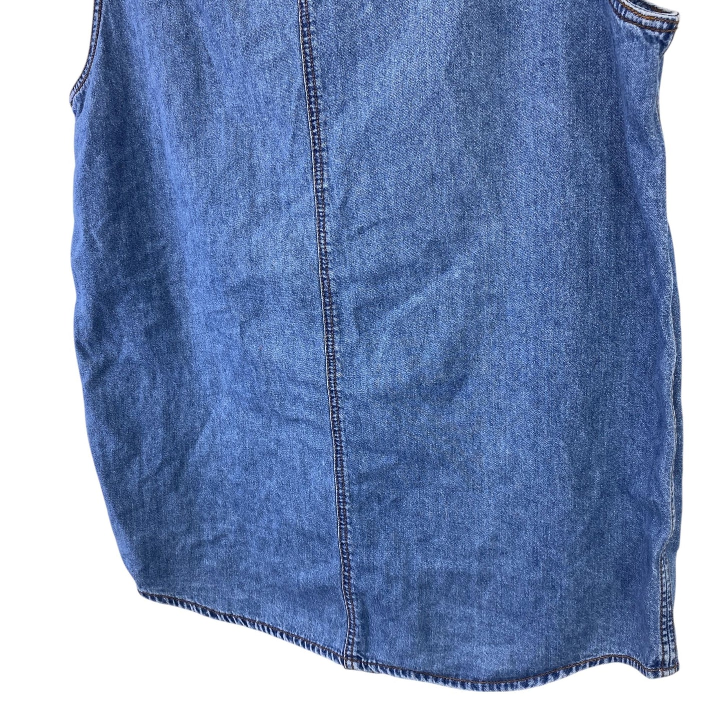 Vtg 90s Levis Womens M Denim Sleeveless Top Metal Logo Buttons Pockets White Tab