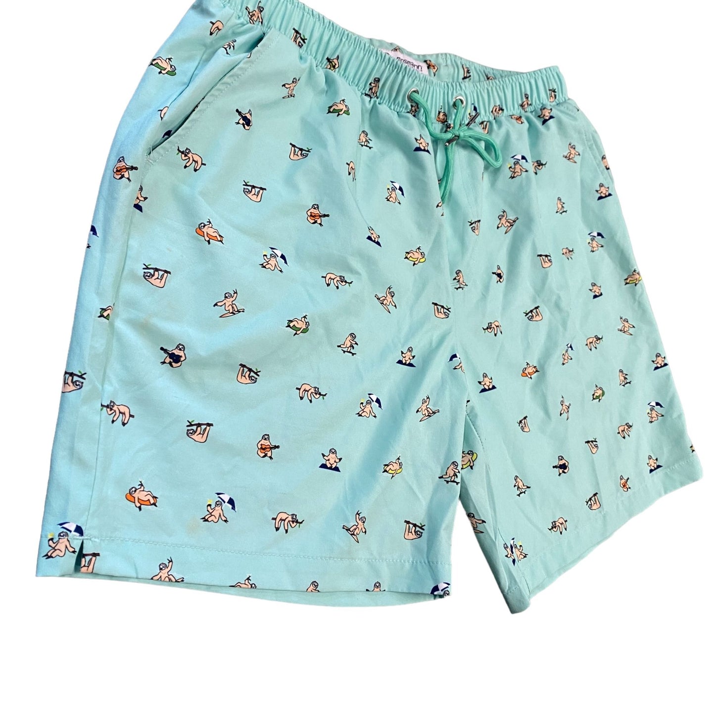 Mosmann Austrailia Mens L Sloth All Over Print Board Shorts Swim Trunks Swimwear