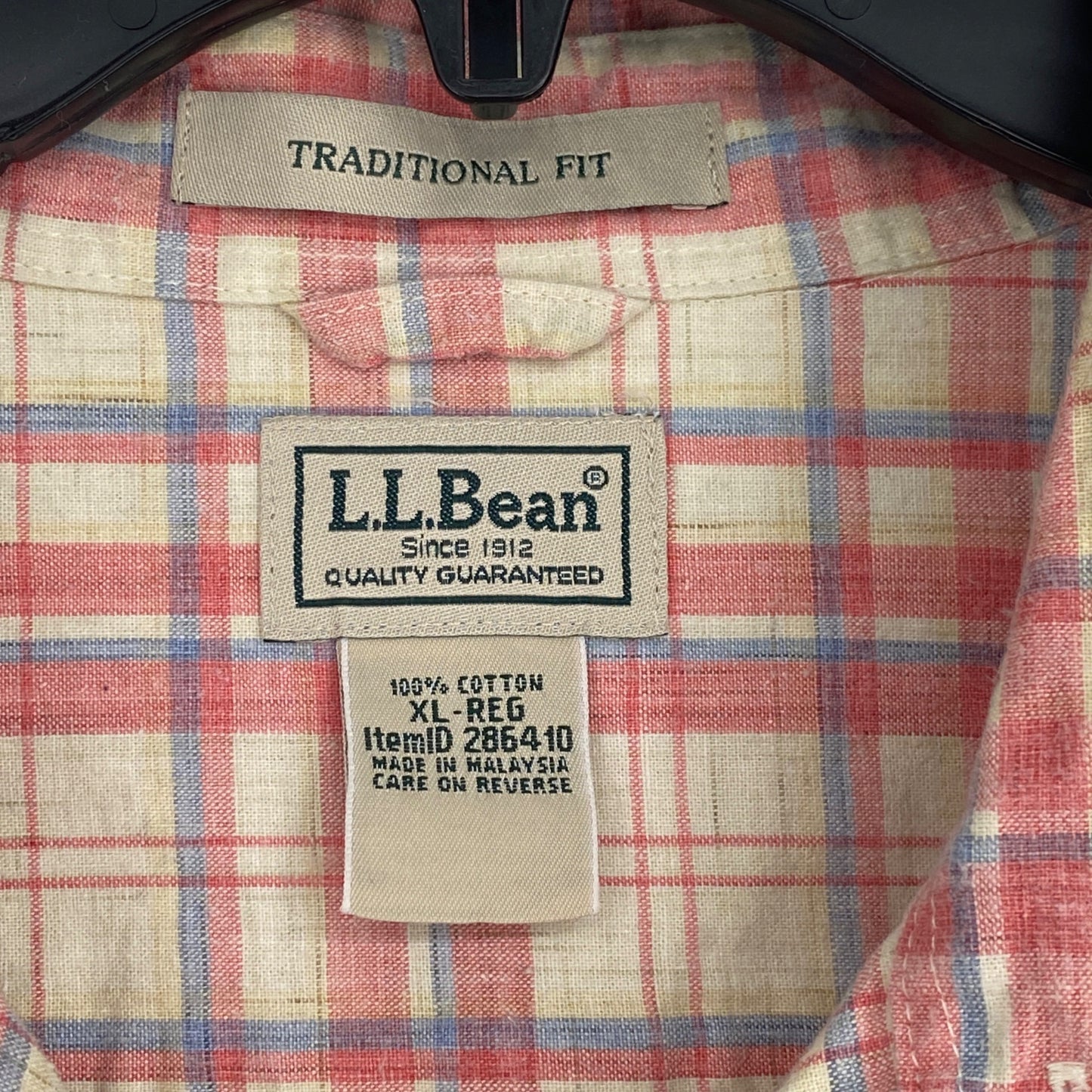 LL Bean Mens XL Plaid Shirt Button Front Pink Blue Beige Long Sleeve Pockets