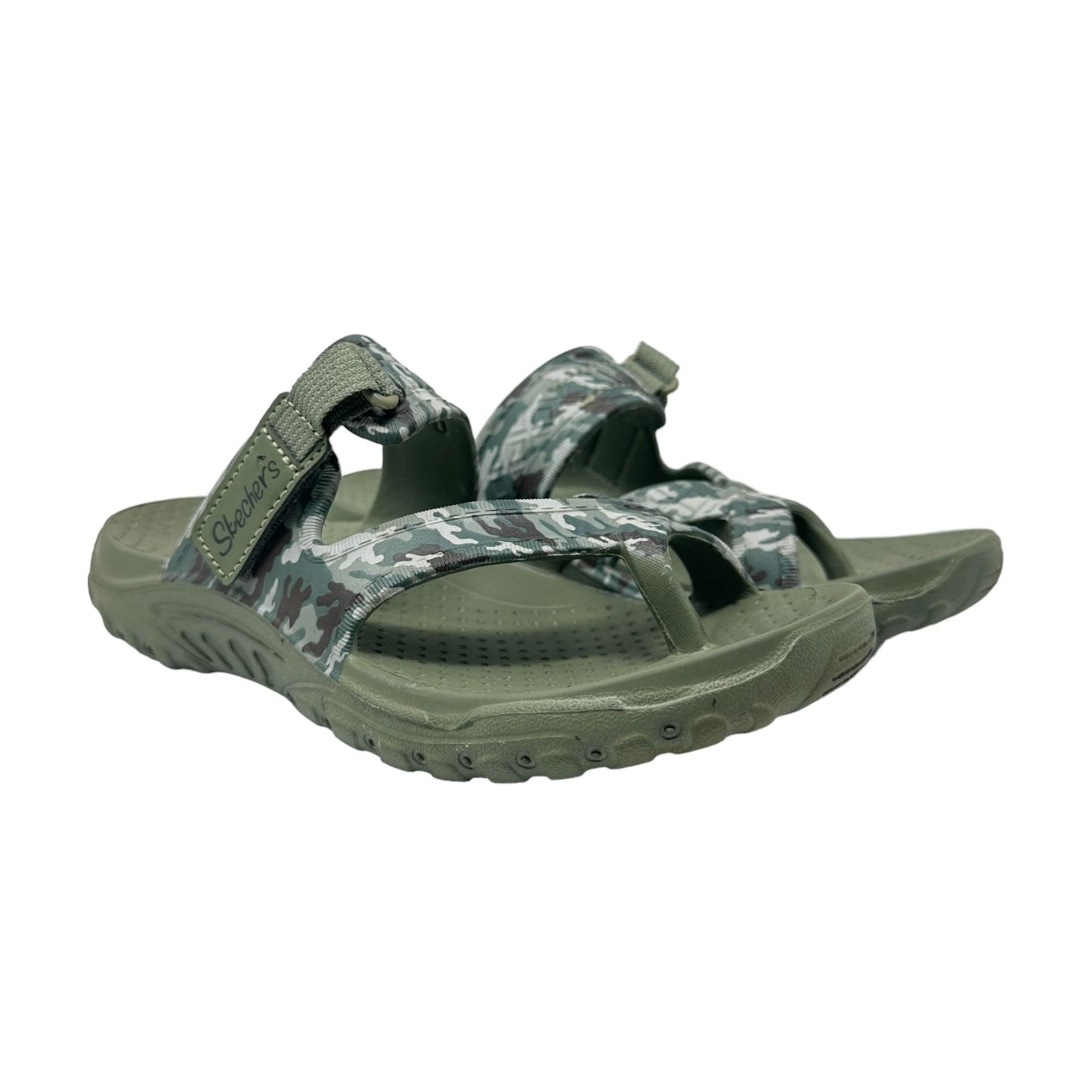 Skechers Womens 6 Foamie Reggae Camouflage Green Slip On Sandals Shoes Open Toe