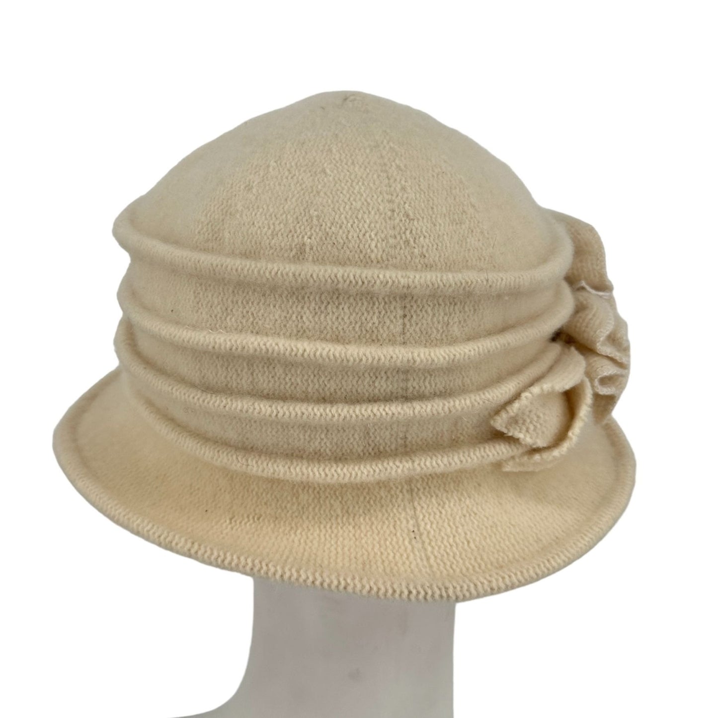 Lawliet Women Cream Cloche Hat Cap Wool Knit Gatsby Floral Accent Packable Retro